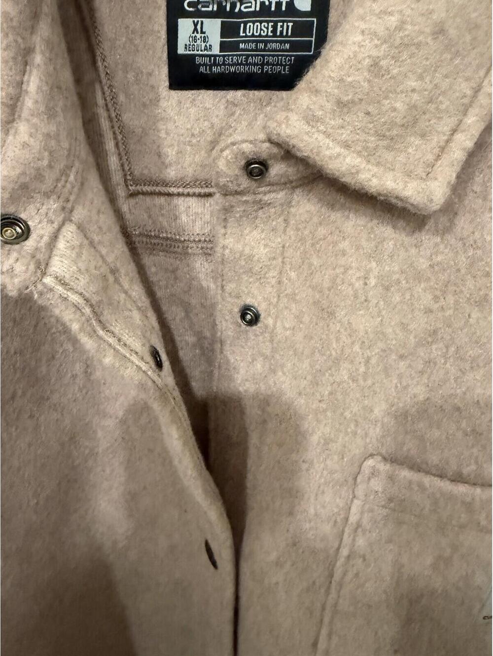 Carhartt Women’s XL Loose Fit Fleece Shacket Dusty Rose Pink Taupe Snap Jacket - Picture 6 of 8